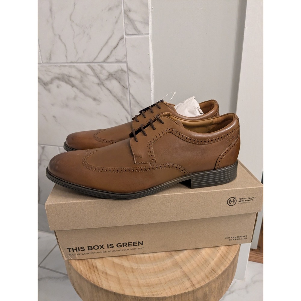 Clarks Whiddon Wing Mens Dark Tan Leather Wingtip Oxford Dress Shoes -‎ Size 14M - Picture 3 of 6